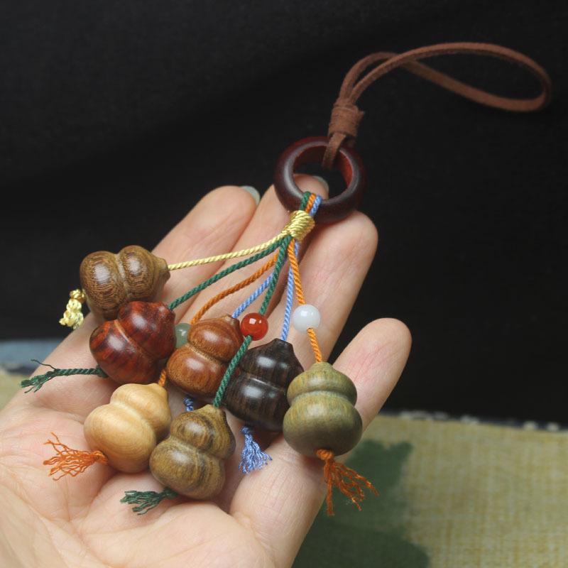 Wooden Gourd Car Hanging Ornament, Lucky Chinese Style Car Pendant, Multi-wood Gourd Bag Charm Gift