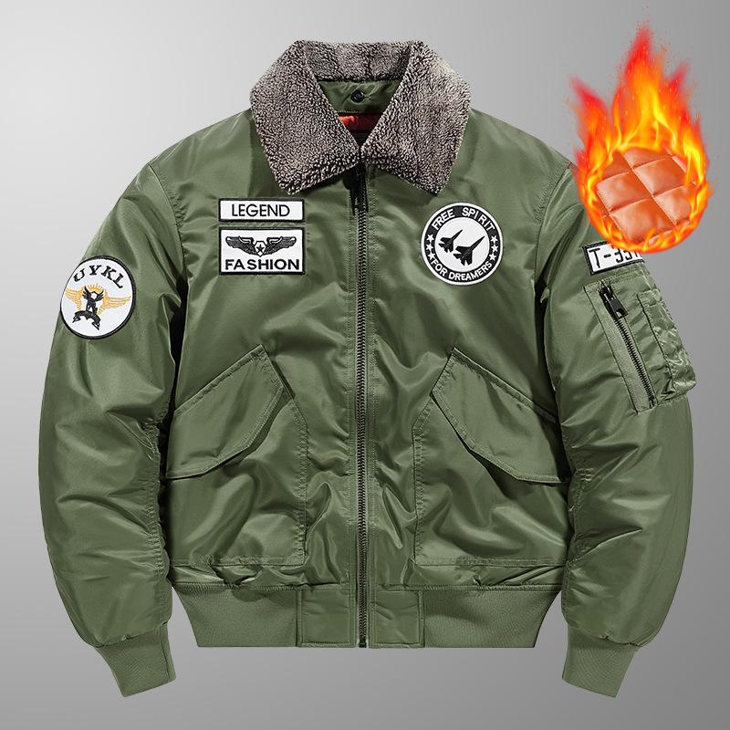 Autumn and Winter Thick Men's Jacket Large Size Stand-up Collar Thickened Thermal Cotton-padded Clothes Removable Collar Flight Jacket Jacket Men
