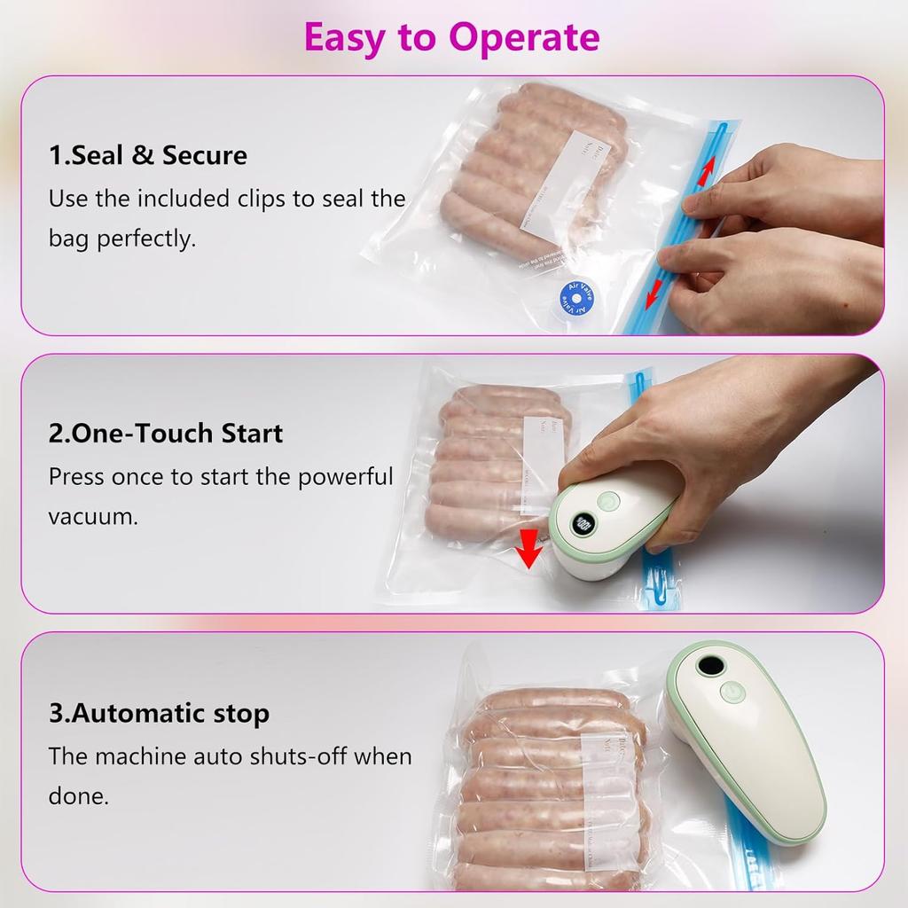 Sealer for Food with 20 Reusable Bags,Portable Rechargeable Powerful Compact Vacuum Sealer Machine for Kitchen &
