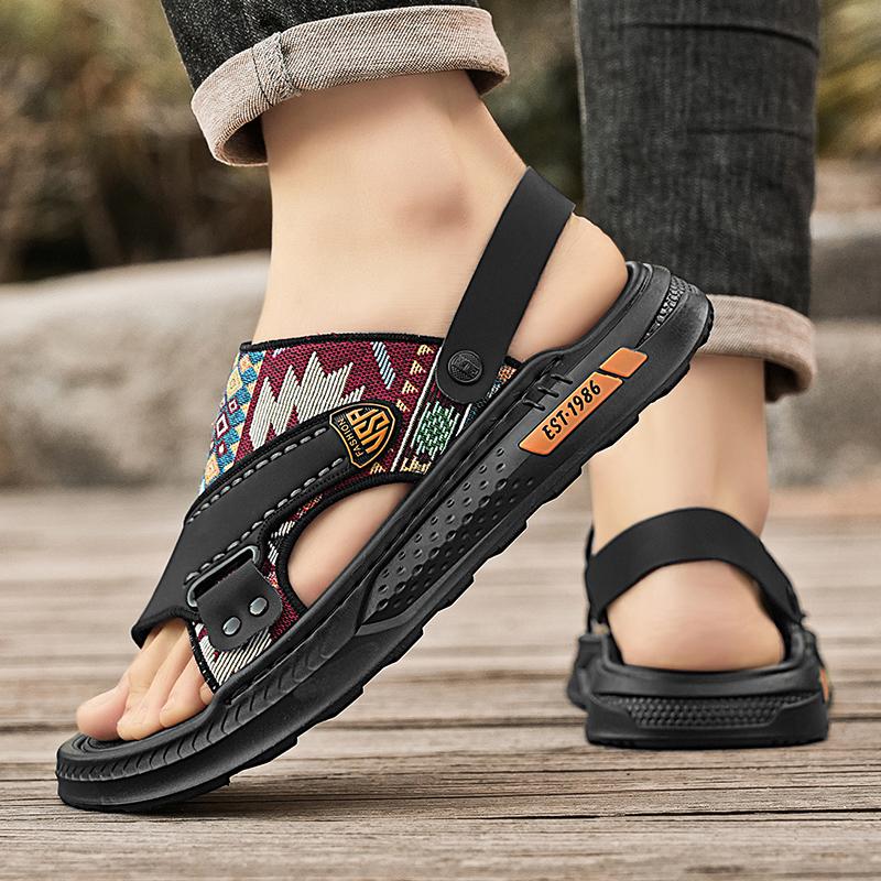 Ethnic Style Men's Summer Sandals High Quality Open Toe Sandals For Men Platform Slippers Black Beach Shoes Men Sandalias Hombre