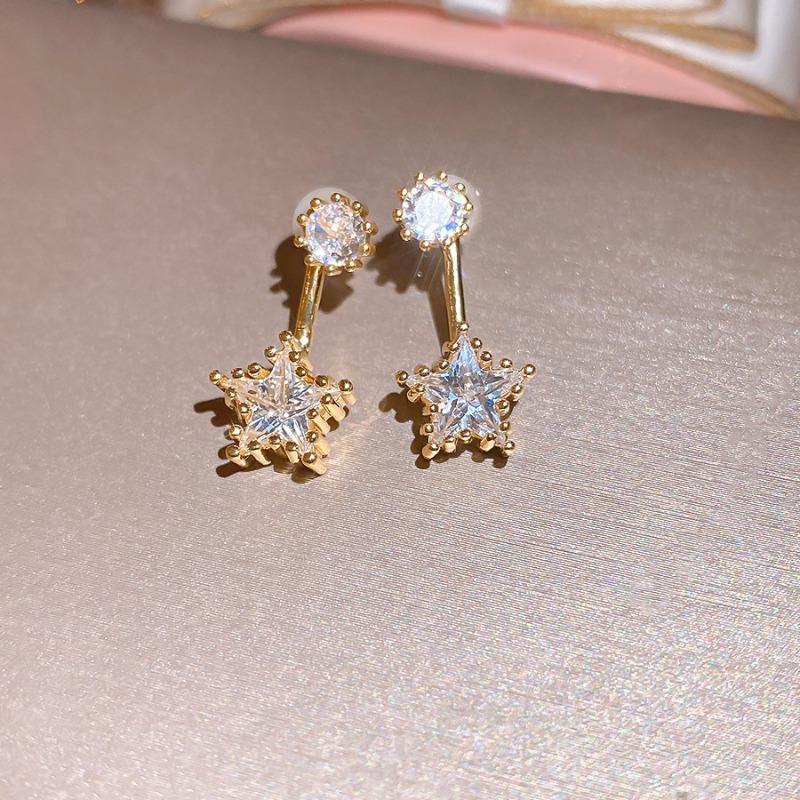Early Summer Love Song~ Super Sparkling Zircon Round Star Stud Earring Clip Set Light Luxury Advanced Sense No Ear Piercing Ear Bone Clip