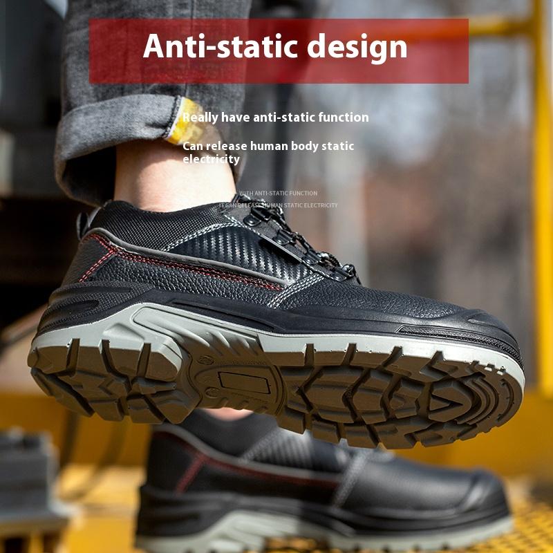 High and Low Cylinder Anti-static Cowhide Solid Steel Head Steel Plate Anti Smashing and Anti Piercing Safety Shoes
