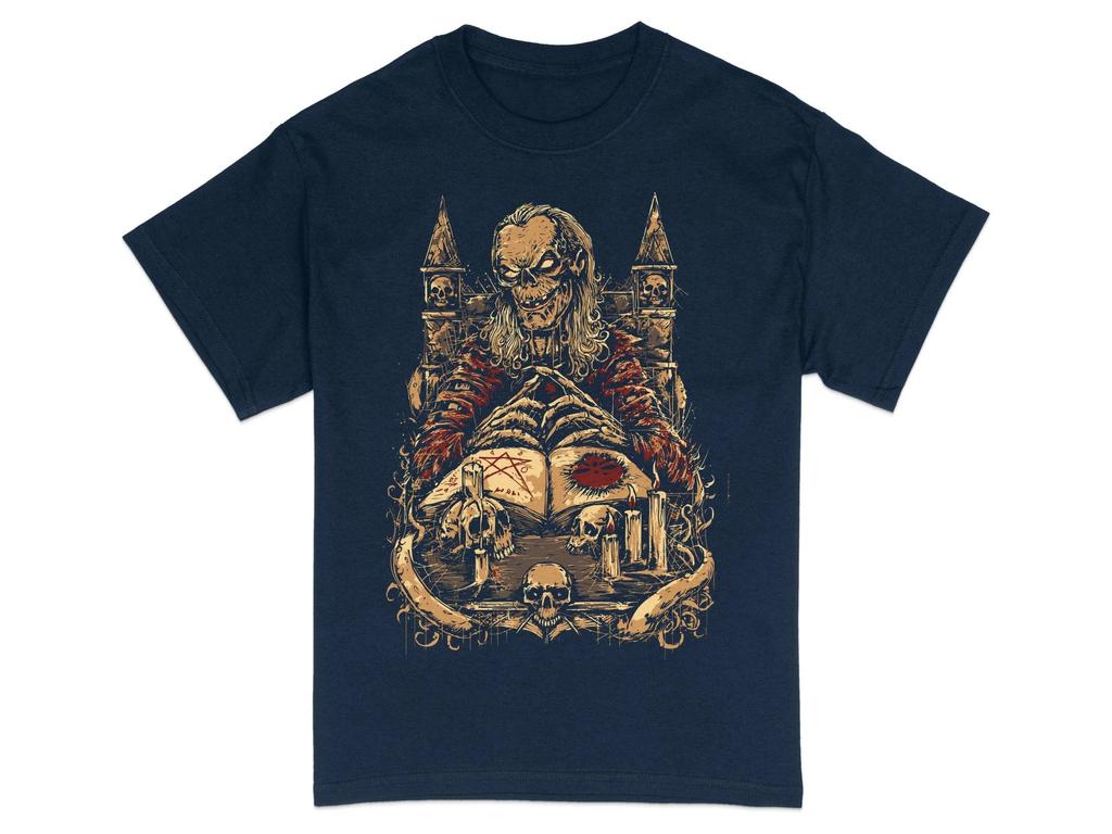 Fantasy Monsterbuch Schloss T-Shirt Einzigartiges Grafik-T-Shirt Gruseliges Novelty Shirt Geschenk für Buchliebhaber Horror-Fan Bekleidung Herren Kleidung
