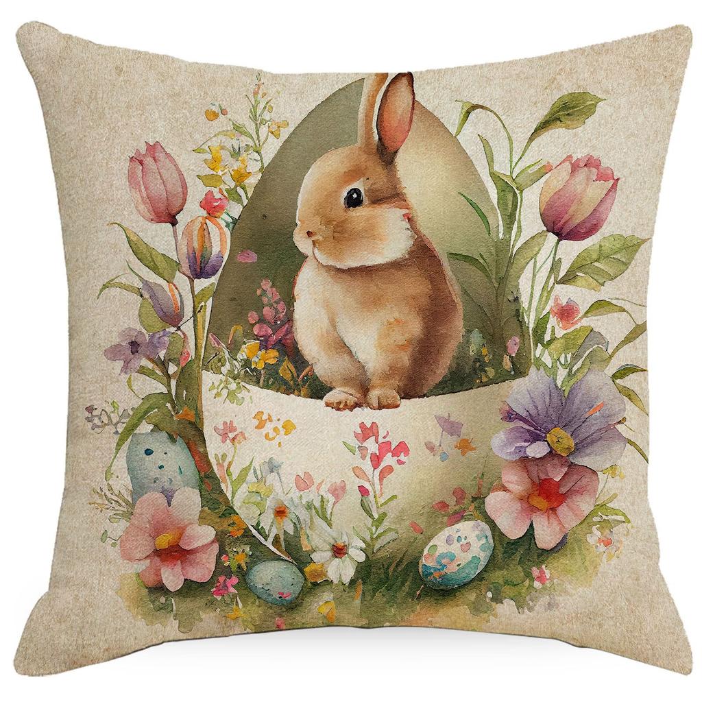 New Easter Pillowcase Retro Rabbit Easter Egg Flowers Decoration Pillow Sofa Cushion Cover