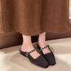 Mary Jane Half-Word Slippers Trendy Square Head Summer With Flat-Bottomed Bag Head Slippers Women Wear Annual Rhinestone Retro
