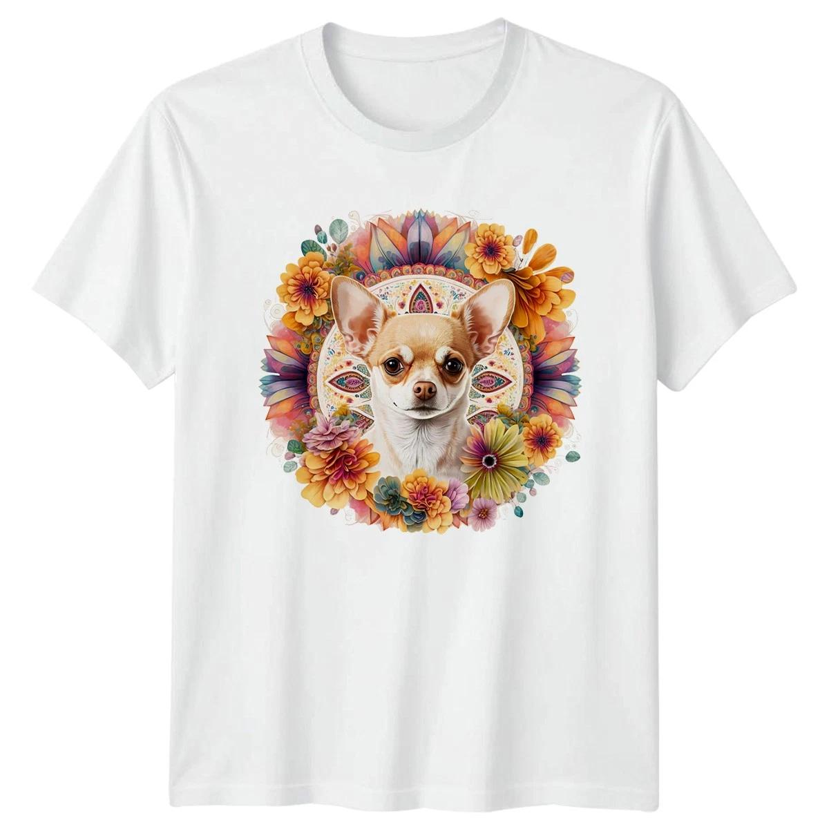 Womens Chihuahua T-Shirt Bohemian Floral Dog Birthday Gift For Her L