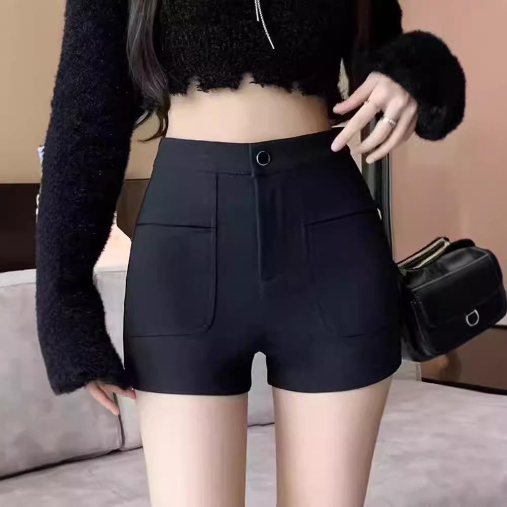 Women's High Waist Black Suit Shorts - Autumn/Winter 2024 A-Line Hip-Hugging Bootcut