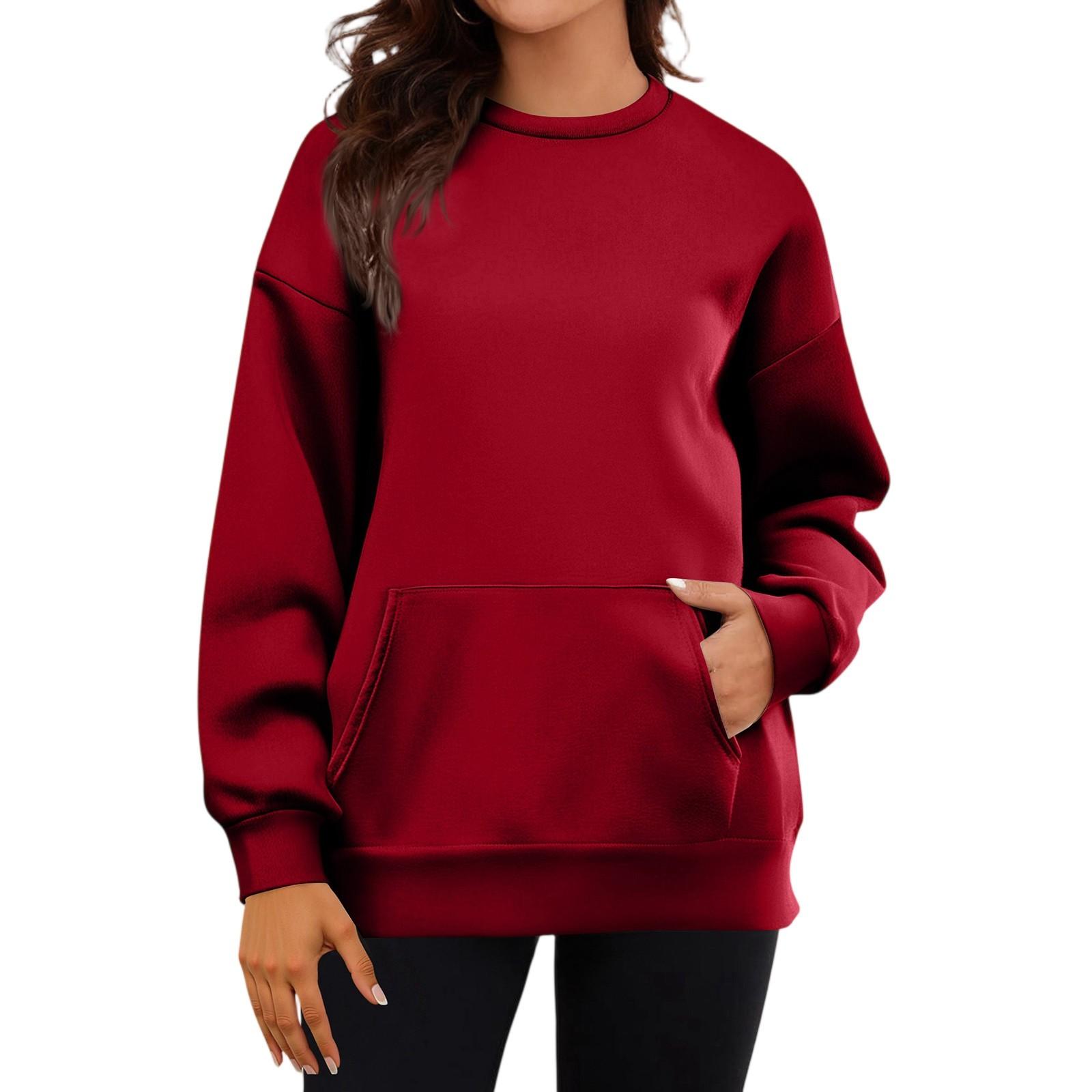 

Women s Casual Fashion Long Sleeve Solid Color Round Neck Sweatshirt Top With Pockets XL
