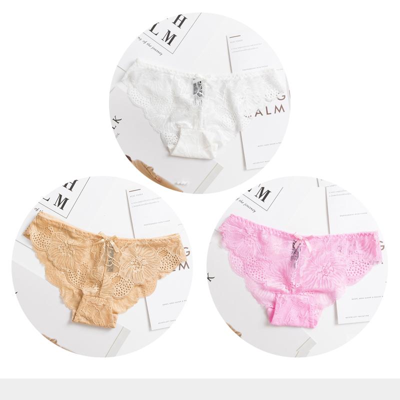 Panties Woman Sexy Lace Briefs Transparent Female Underwear Hollow Out Cotton Crotch Girls Underpants 3 Pcs/Set