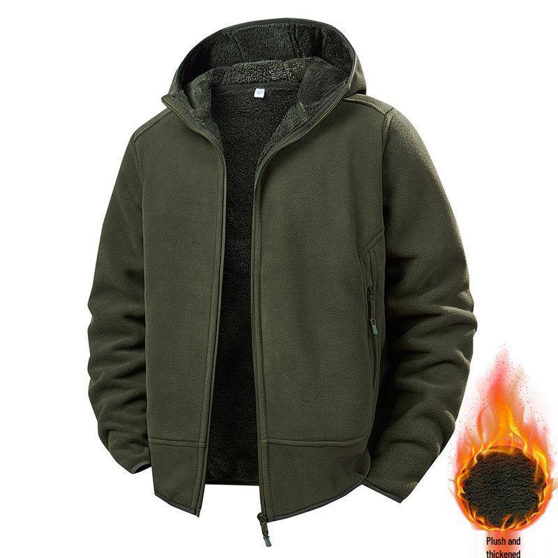 Men's Double-Sided Fleece Jacket: Extra Thick, Hooded, Casual, Fleece-Lined for Warmth - Ideal for Autumn and Winter.