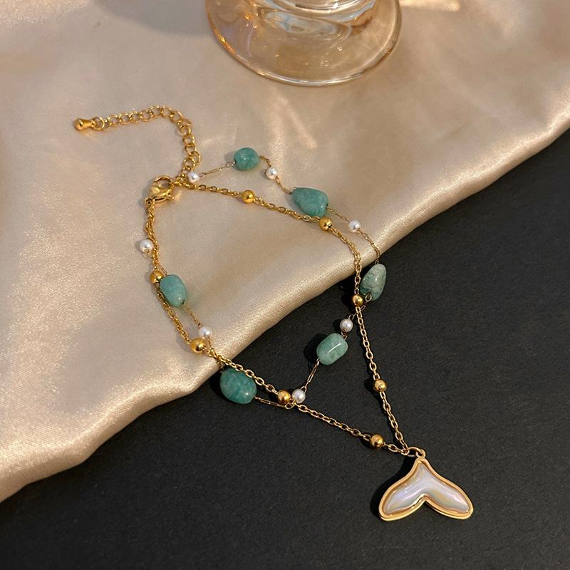 New Titanium Steel Foot Chain for Women, Bohemian Fashion Sea Star Shell Fish Tail Pendant Double layered Foot Ornament