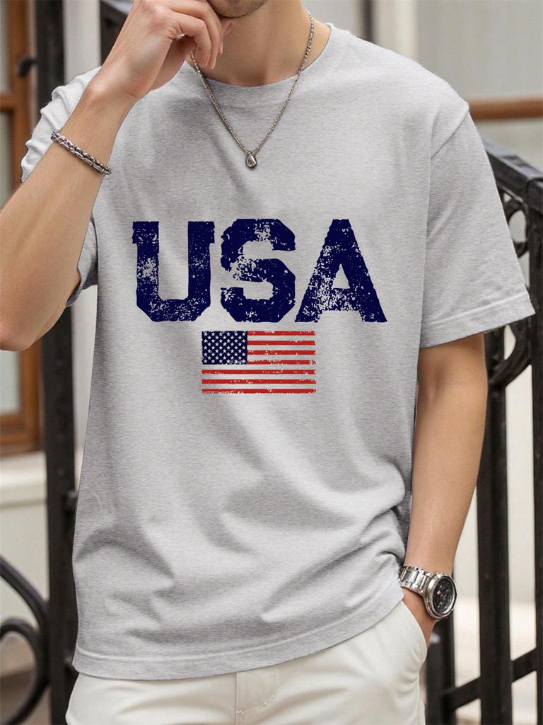 Usa Letter American Flag Prints Man TShirts Cotton T Shirt Hip Hop Summer Clothing Loose Fashion Tee Male AllMatch Streetwear