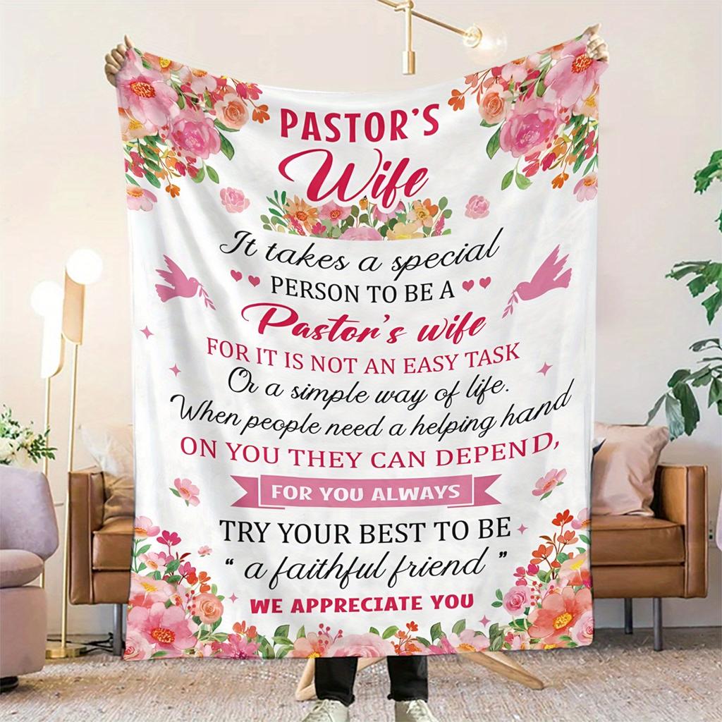 A Precious Blanket Gift for a Pastor's Wife, with a Pink Rose Background Theme, Soft Flannel Blanket, 1pc
