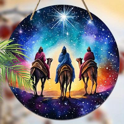 Bunter Sternenhimmel drei Dynastien Heiligenmuster, Heimwand- oder Türdekoration, 2D flach aus Holz, Weihnachtsdekoration, Geschenke für Freunde und Familie