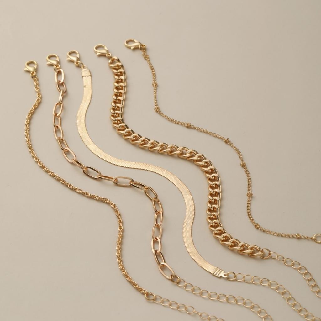 European and American New Jewelry, Fashionable and Simple Gold 5-piece Thick and Thin Bracelet Suit for Women