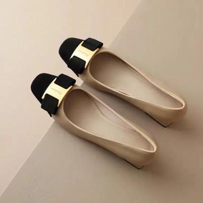 Fashion Metal Buckle Bow-knot Flats Summer Round Head Cover Heel Women Shoes Soft Sole Slip On Zapatos Mujer