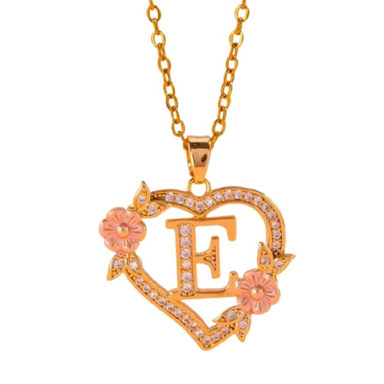 Zierliches Messing Initialen-Halskette Mit Floralem Herz-Ausschnitt Design Verstellbare Kette Leichter Romantik Schmuck