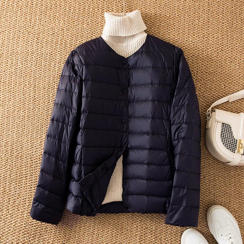 Light down jacket women's short autumn and winter light liner wear inner round neck warm large size coat