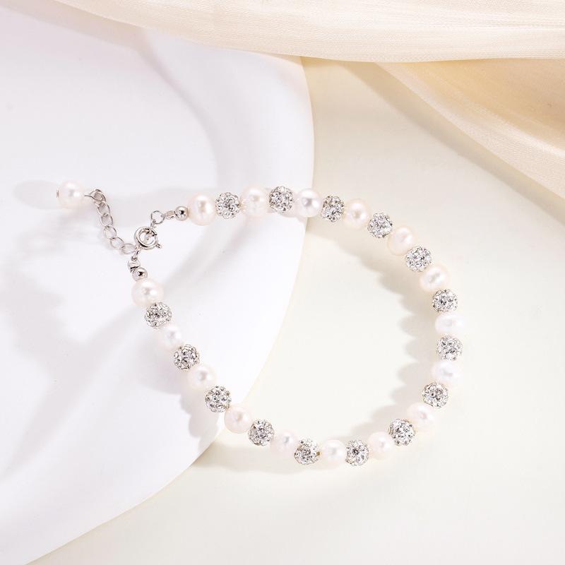 Bright Pearl Bracelet Women's Fashion Light Luxury Flash Diamond Freshwater Pearl High-end Design Bracelet