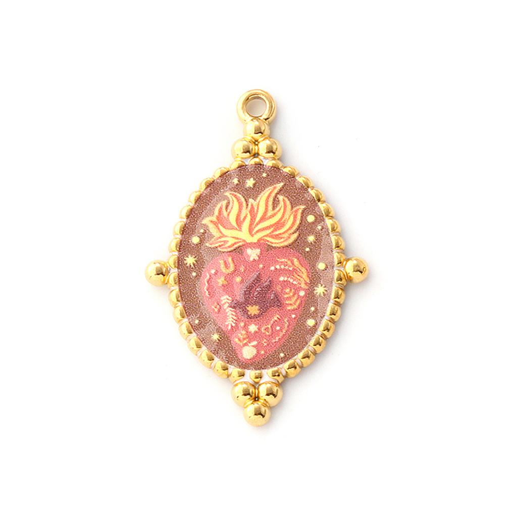 1PC Bear Heart Printed 304 Stainless Steel Pendants 18K Gold Plated Multicolor Enamel Charms Making Necklace  Jewelry Findings