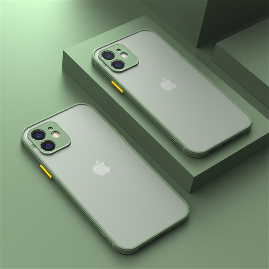 Shockproof Armor Matte Case For iPhone 11 12 13 14 15 16 Pro Max Mini Plus Luxury Silicone Bumper Clear Hard PC Back Cover Capa