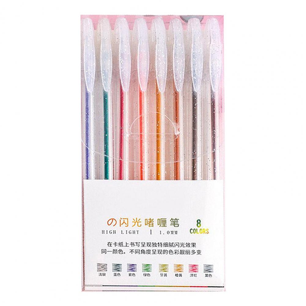 Pen Glitter Body Highlighter Multicolored Highlighter Pen Set with Transparent Body Smooth Metal Tip Glitter Gel for Coloring