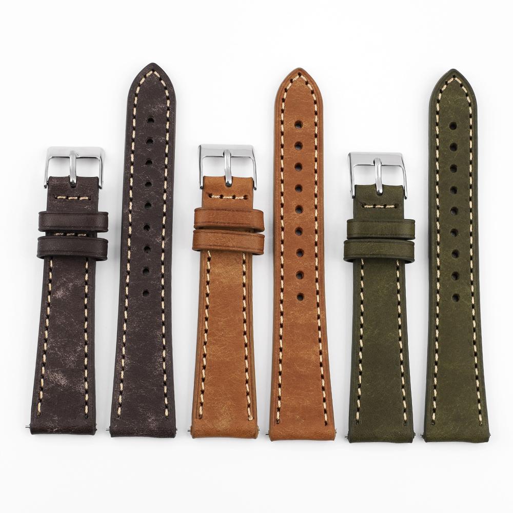 18mm 20mm 22mm Retro Nubuck Leather Strap Quick Release Bar Wristband Brown Green Coffee Men Women Universal Bracelet Watch Band
