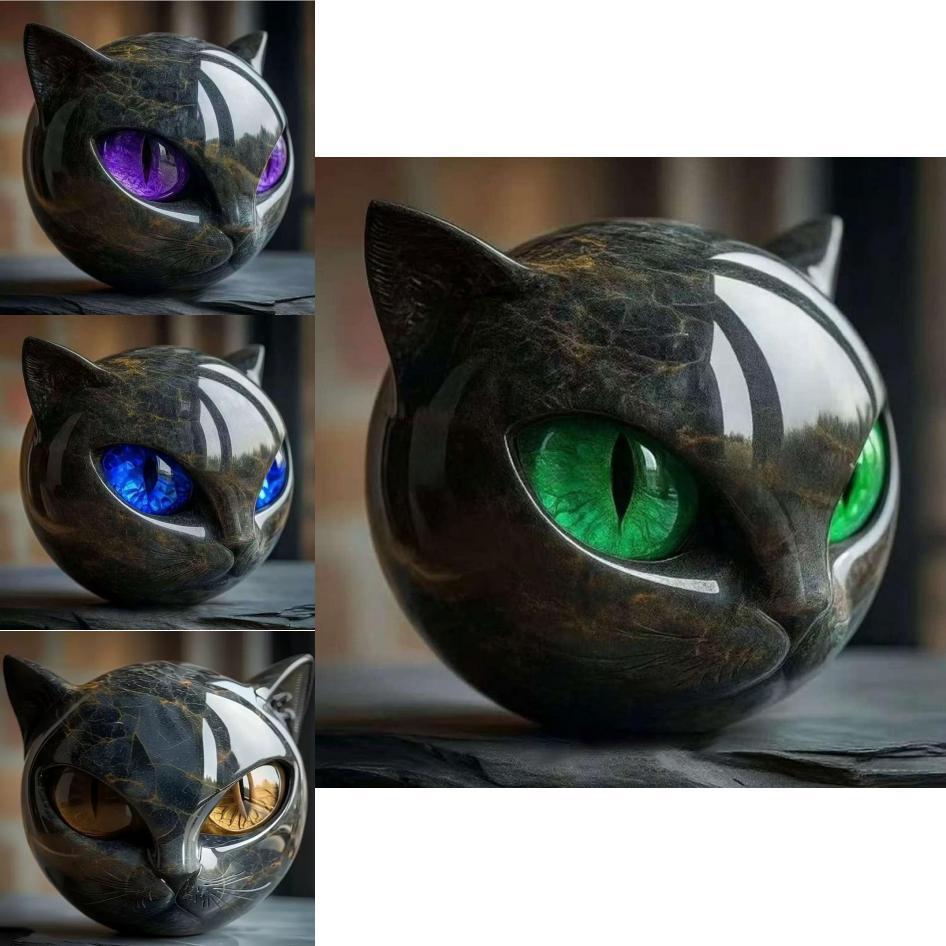 Creative Stone Patterned Cat Resin Ornaments For Festival Decorations And Gifting