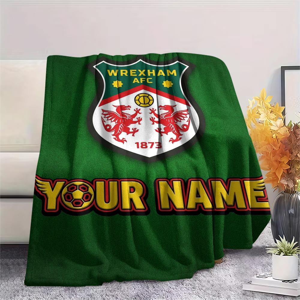 1 Stück Personalisierte Decke mit Wrexham AFC Muster aus Flanell Geeignet für Alle Jahreszeiten für Heimdekoration Wärme und Komfort Geschenke Feiertagsgeschenk