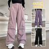 Kids Mid Rise Cargo Pants Loose Wide Leg Trousers Soft Polyester Spring Autumn Streetwear Casual Kids Pants