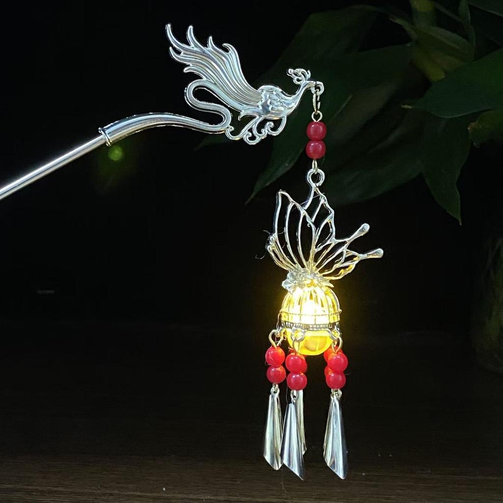 Ancient Style Luminous Hairpin: High-End Alloy Lantern Design for Hanfu Skirts