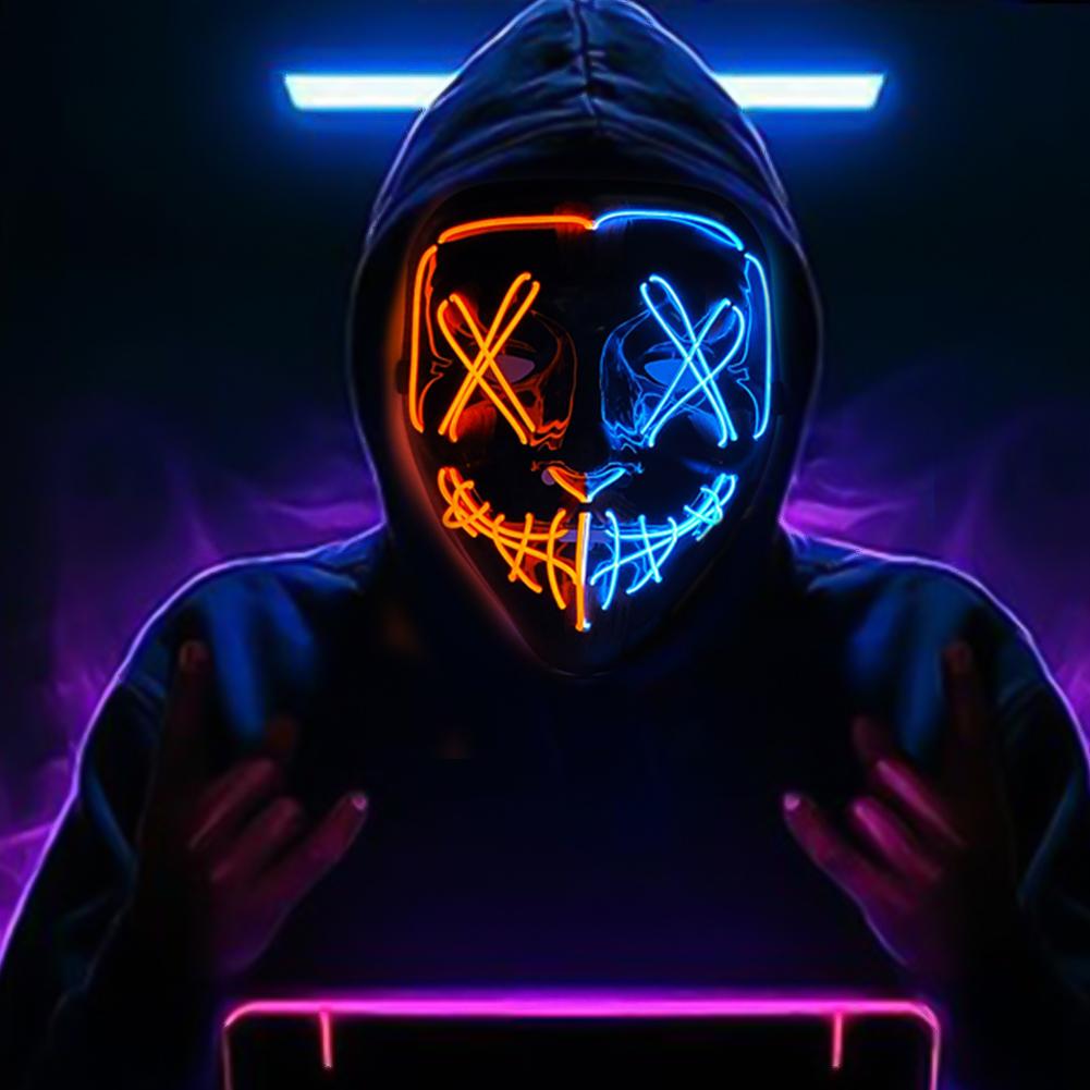 Wireless Halloween Neon LED Purge Mask Masque Masquerade Party Masks Light Grow In The Dark Horror Mask Glowing Masker