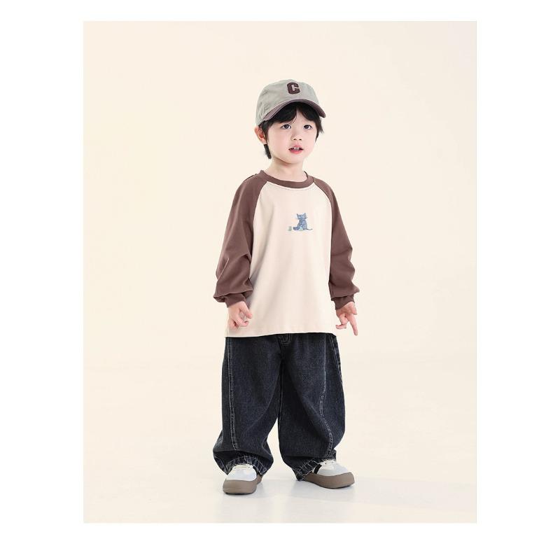 Boys Loose Long Sleeve Cotton T Shirt Raglan Sleeve Casual Kids Tops For Toddler Children