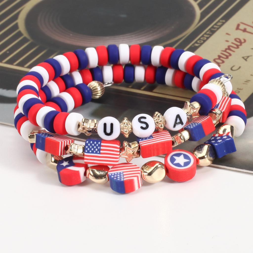 Patriotic Bracelets 4th of July Beaded Stretch Bracelets for Women American Flag Charm Bracelets Independence Day Accessory