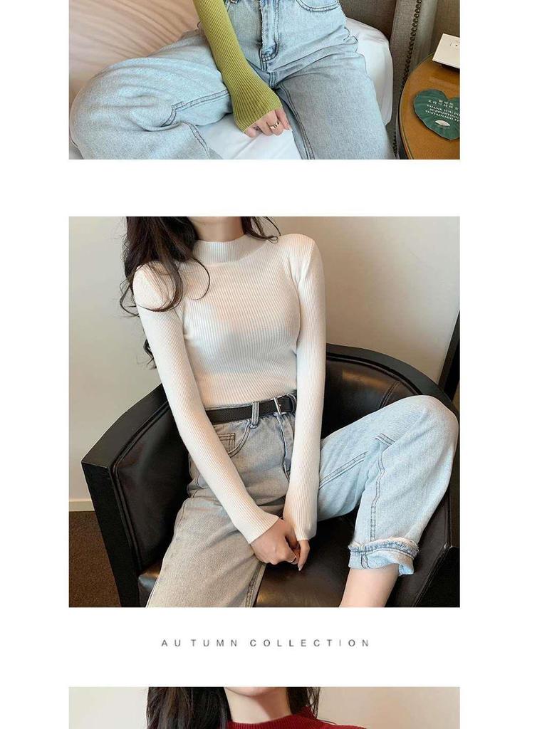 Damen Herbst/Winter 2025 Langarm Mid-Neck Pullover-Shirt