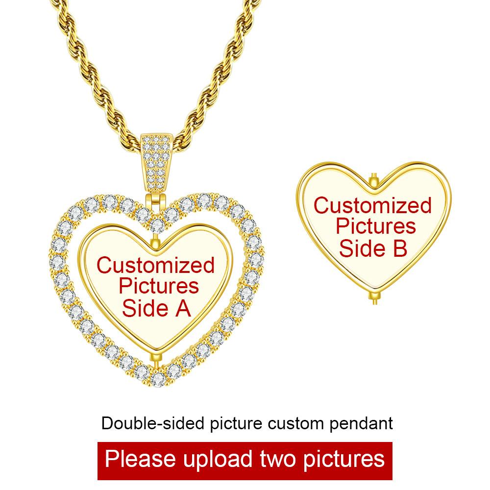 

Couple Customized Double-sided Photo Pendant For Men Women Spin Necklace Ice out Gold Color Hip Hop Fashion Jewelry Dropshipping