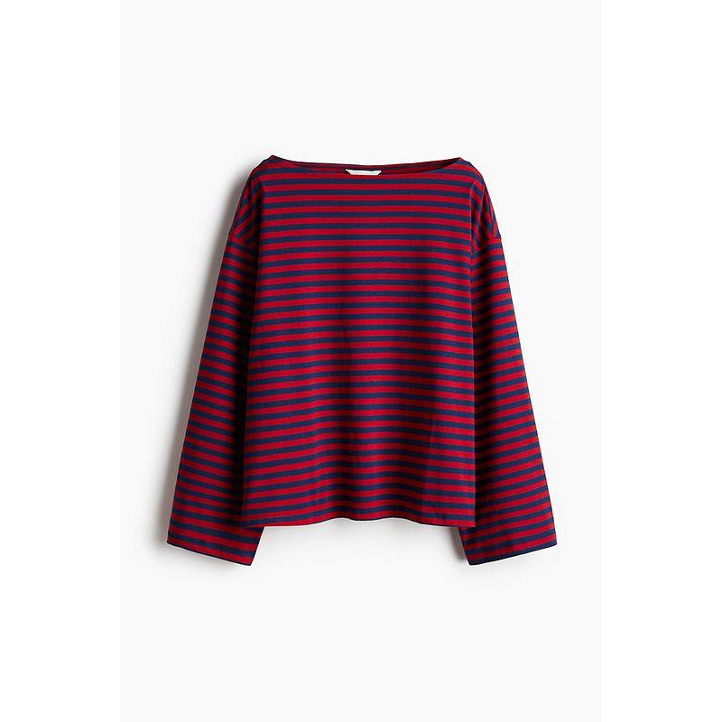 

HM Women s Autumn off-Neck Loose Graceful and Fashionable Casual Stripes Drop-Shoulder Long-Sleeve Tops 1269796