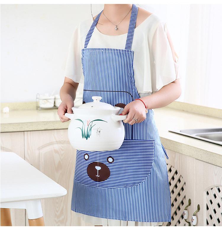 Household Halterneck Stir-fry Striped Apron Cartoon Print Bear Apron Kitchen Bib Cover-up Sleeveless Apron