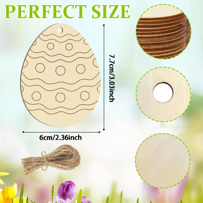 10/20pcs Wooden Easter Decorations, Wood Carving Easter  Decoration Egg Shape Wood Chips Painting Supplies Diy Crafts
