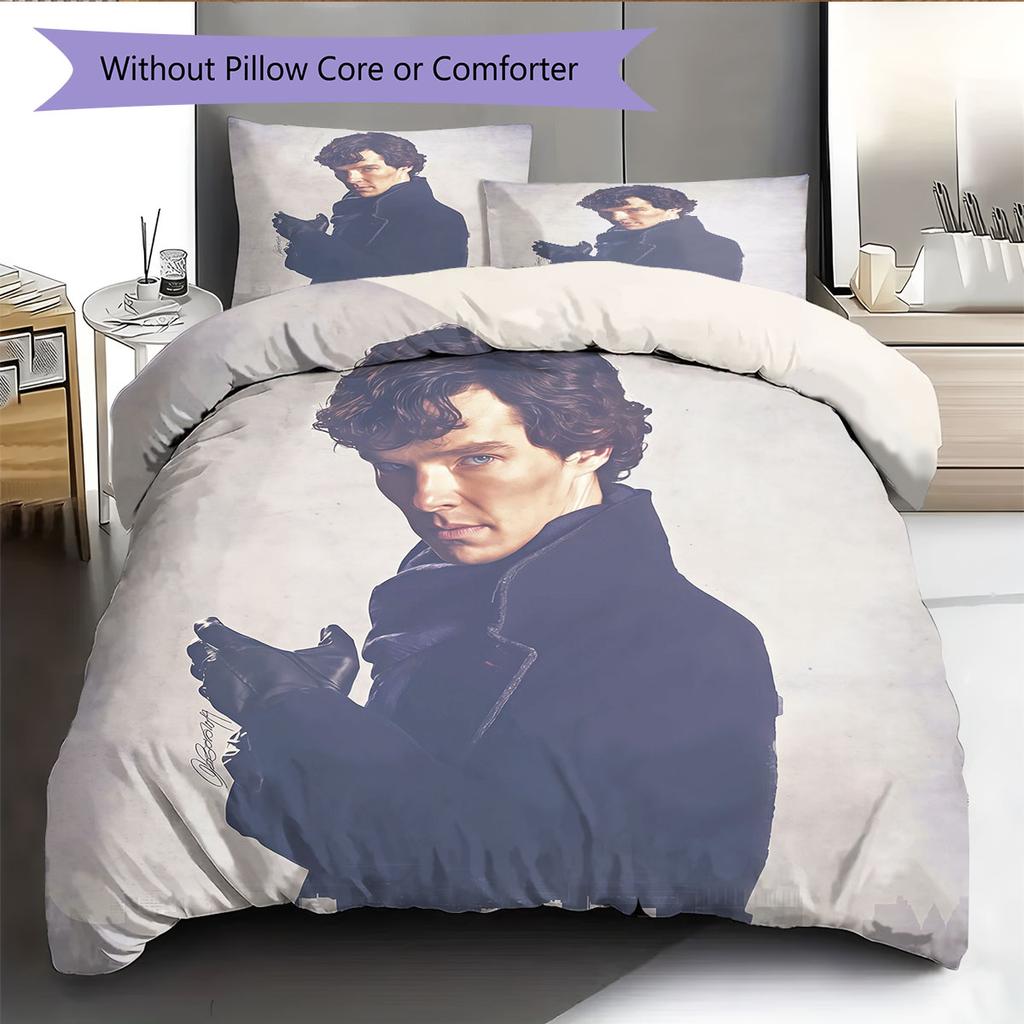 Sherlock Holmes Pattern Bedding Home Decoration Birthday Gift ( 1 Duvet Cover + 2 Pillowcase, Without Core),fan Merchandise.
