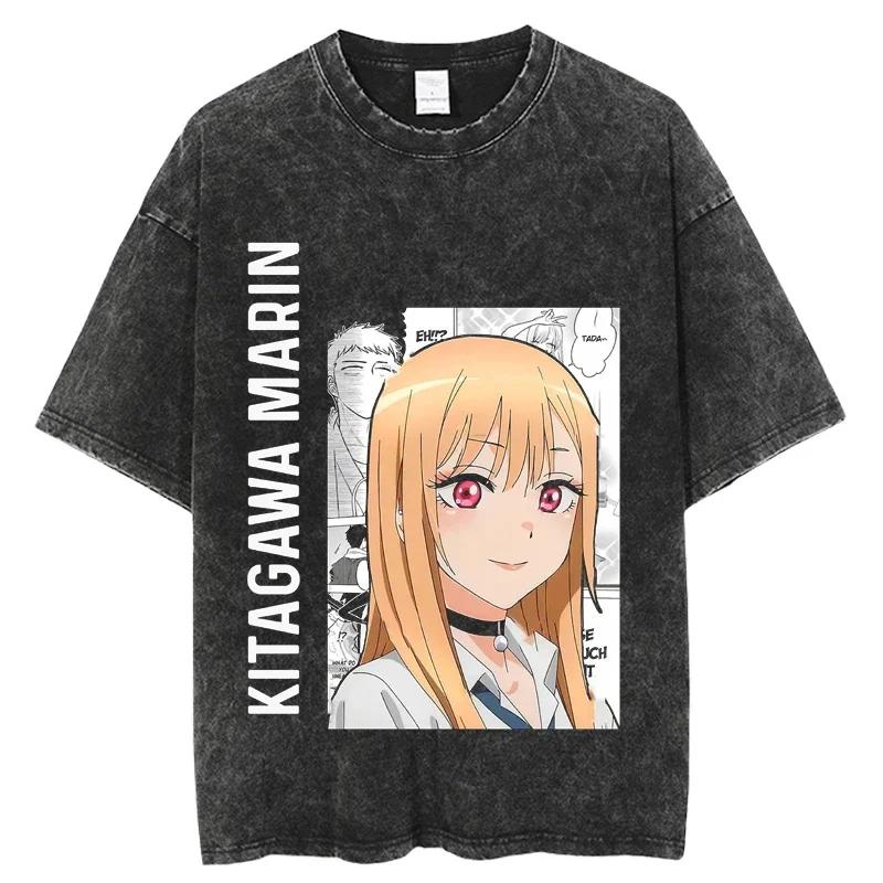 Japan Anime My Dress Up Darling Kitagawa Marin Kawaii Printed Tshirt Men Women Manga T-shirts Washed Cotton T Shirt Harajuku Top