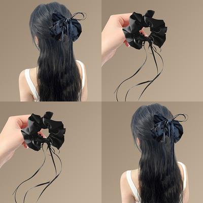 Fabric Satin Bow Streamer Large Intestine Hair Band Solid Color High-end Head Flower Versatile Headgear Hair Accessories