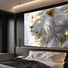 Majestic White Lion Tapestry Wall Hanging, Golden Accent Animal Print Tapestry, Boho Home Decor For Living Room Bedroom