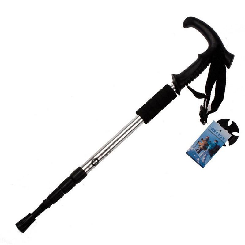 4-Section Aluminum Trekking Pole With Shock Absorption Straight Ergonomic Curved Handle Hiking Camping Outdoor Walking