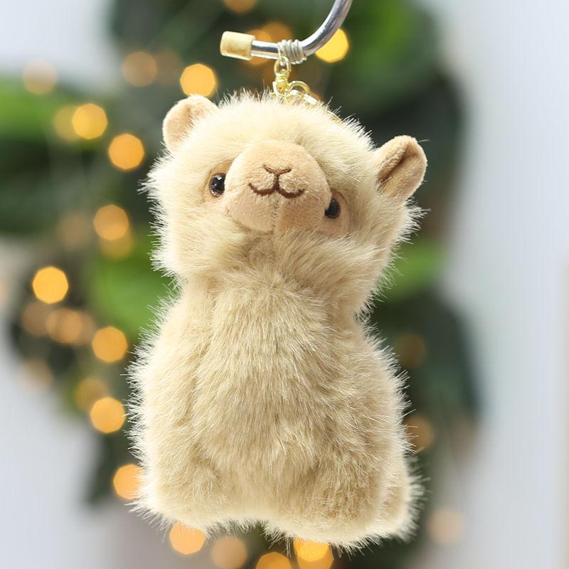 Fluffy Plush Alpaca Keychain with Vibrant Colorful Bells Cute Charm for Backpack Car Key Pendant