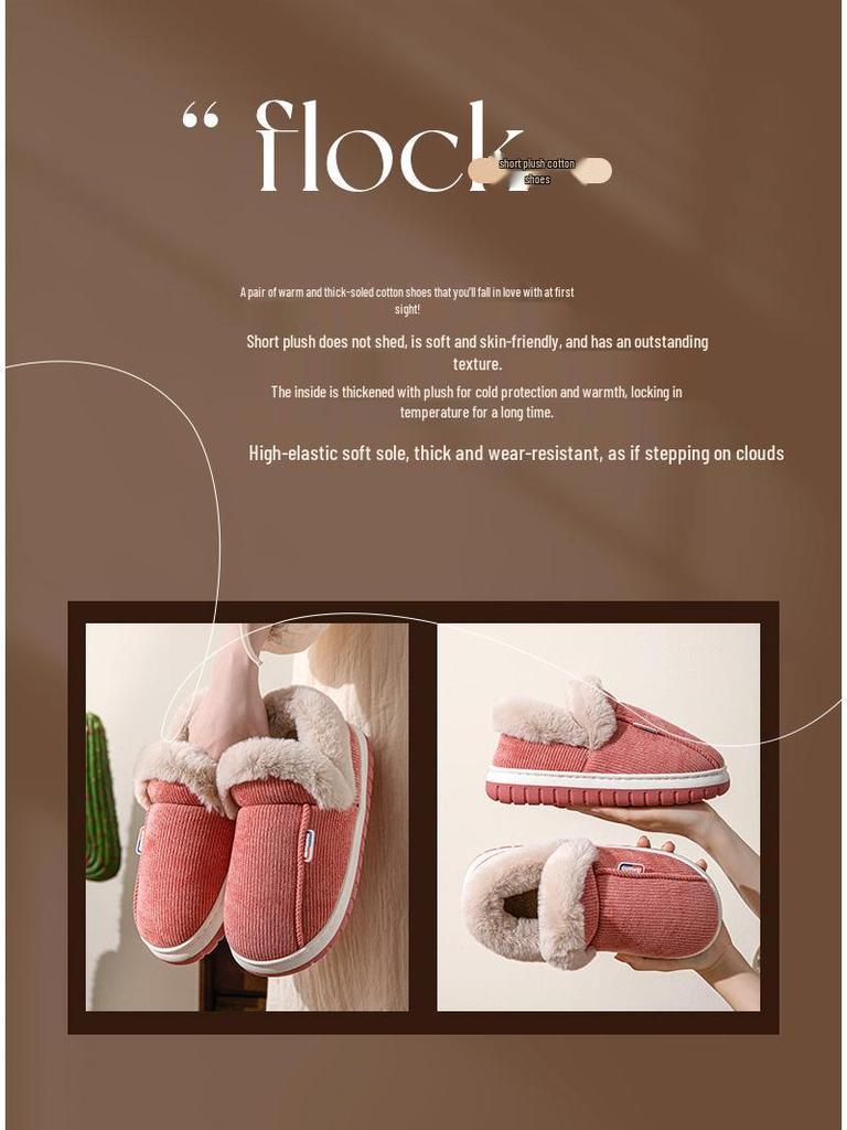 Women's Rogue Rabbit Furry Velvet Wrap-Heel Cotton Slippers - Thick-Soled Cozy Indoor Wear for Autumn and Winter.