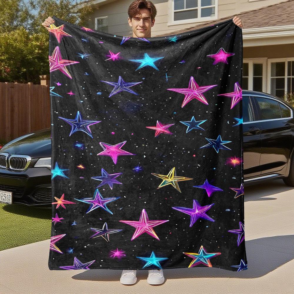 1pc Stars Galaxy Outdoor Flannel Blanket Soft Warm All-Season Throw for Sofa Bed Car Camping Office, Cozy Gift Idea1129S