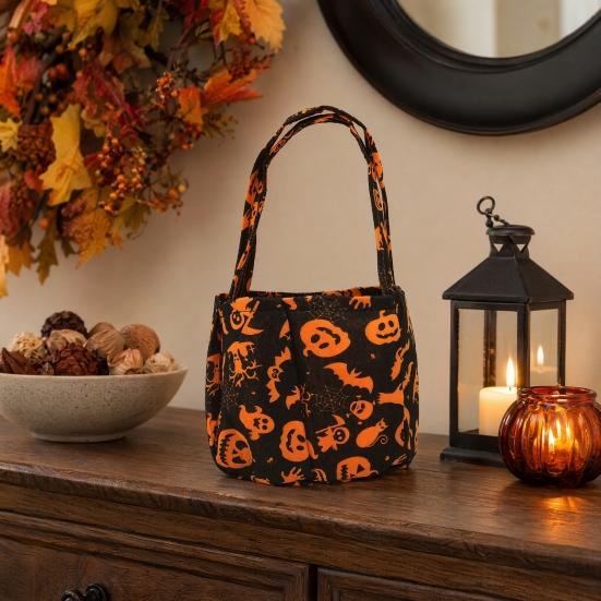 Baizihuahu Halloween Candy Bucket for Kids, Non-Woven Trick or Treat Tote Basket, Pumpkin Ghost Snack Holder with Handle Party Favors
