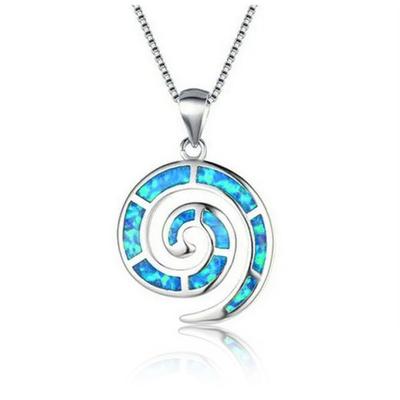 Collar con colgante de diseño espiral de caracol animal lindo boho para mujer con incrustaciones de ópalo de imitación azul, joyería para fiesta de bodas, regalos