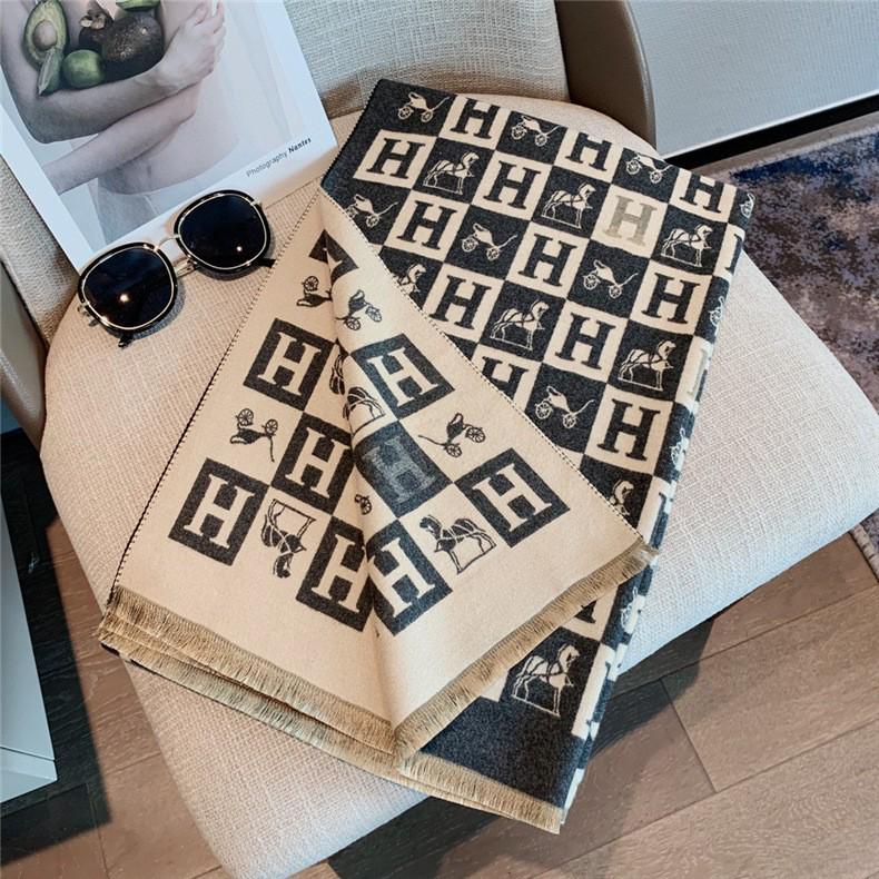 Korean-Style Houndstooth Faux Cashmere Scarf Shawl for Women - Thickened Double-Sided Winter Neck Warmer